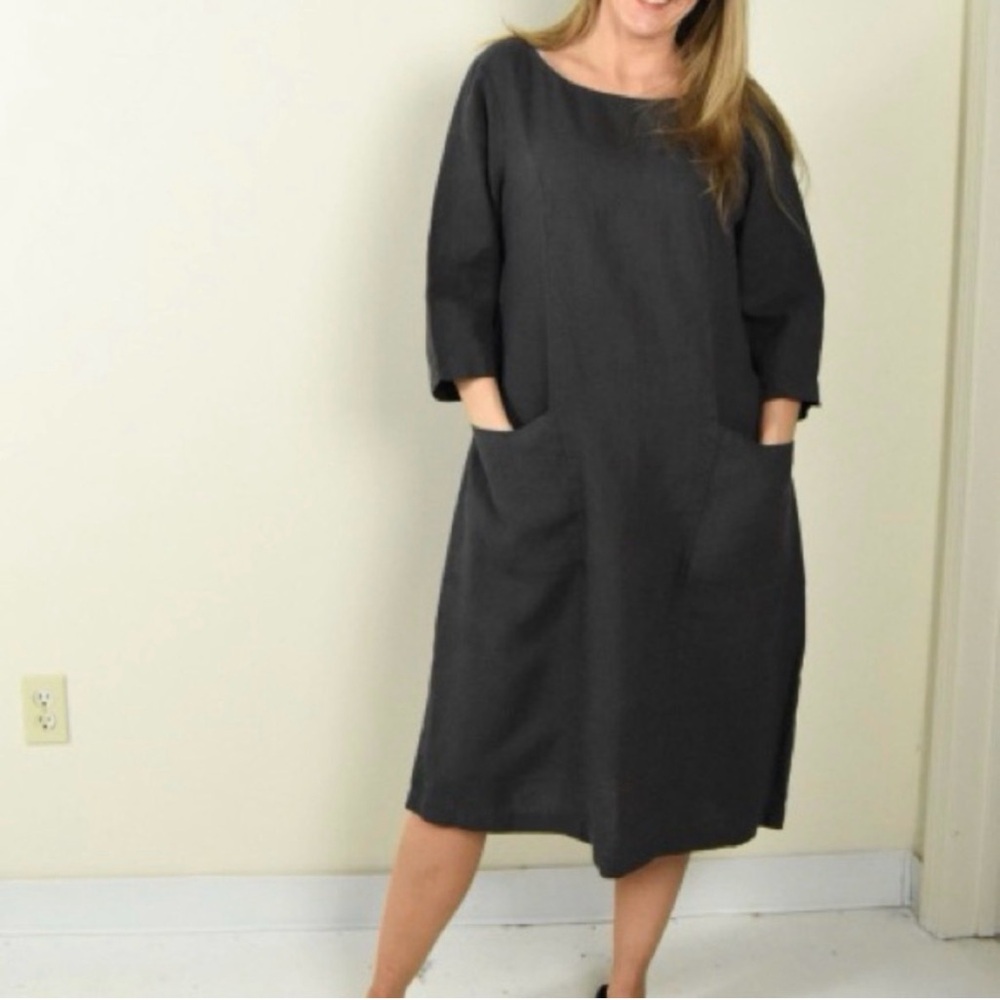 FLAX Linen Dress - Charcoal L
